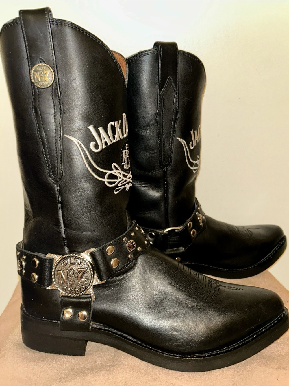 Jack Daniel's Old No. 7 Black Leather Harness Cowboy Boots. Vintage, size 9EE - Picture 5 of 15